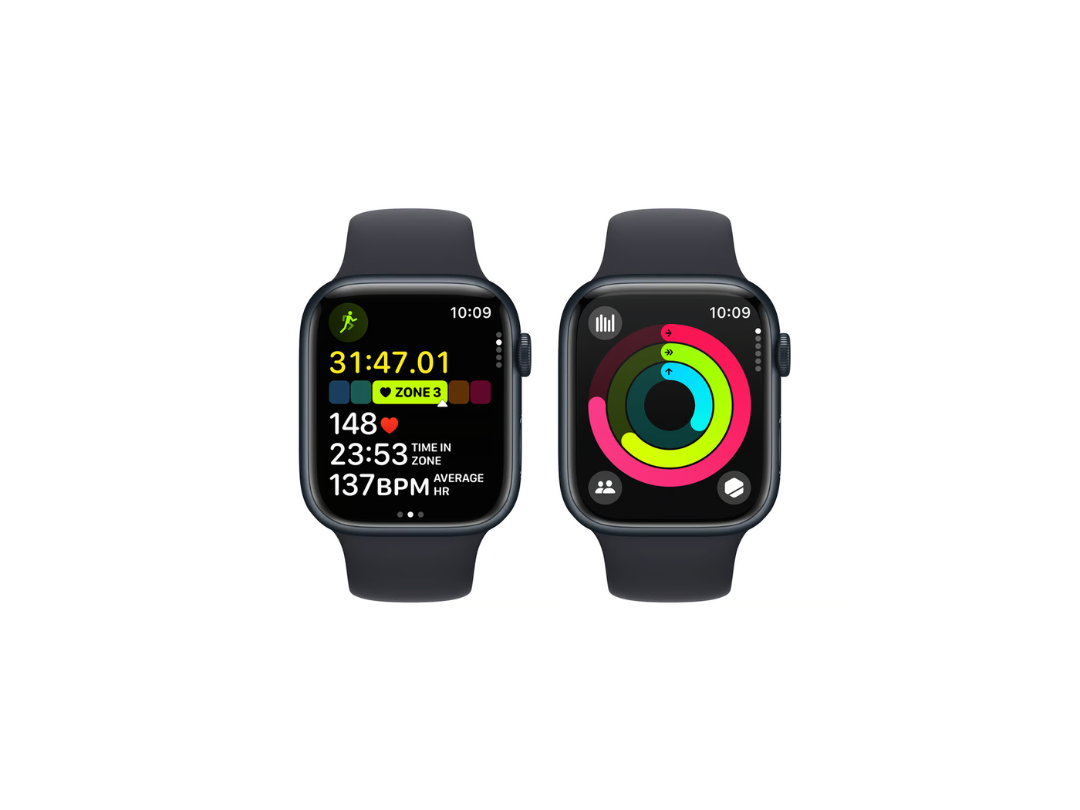 ساعة Apple Watch Series 9 GPS، هيكل من الألومنيوم باللون الليلي مع حزام رياضي باللون الليلي، 45 مم، M/L، MR9A3QA/A ساعة Apple Watch Series 9 GPS، هيكل من الألومنيوم باللون الليلي مع حزام رياضي باللون الليلي، 45 مم، M/L، MR9A3QA/A